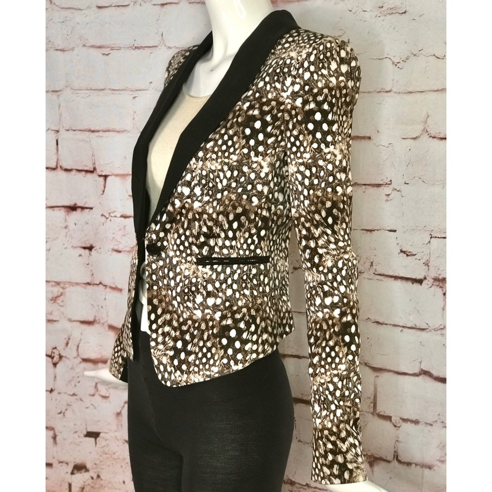 BCBGMaxAzria BOWIE Feather XXS Camel Combo Leopard print Tuxedo Blazer Jacket